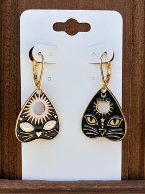 Black Cat Ouija Planchette Earrings